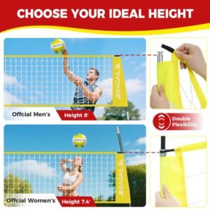 BAGAIL Volleyball Net, 12ft Portable Volleyball Net for Backyard - Adjustable Height, Heavy-Duty Frame, Freestanding Design - Portable Outdoor/Indoor Volleyball Set with Carry Bag - Image 4